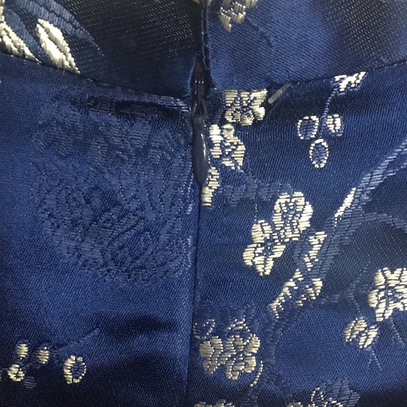 Beautiful Chines style cheongsam dress in rich cobalt blue and silver embroidery - Picture 9 of 10